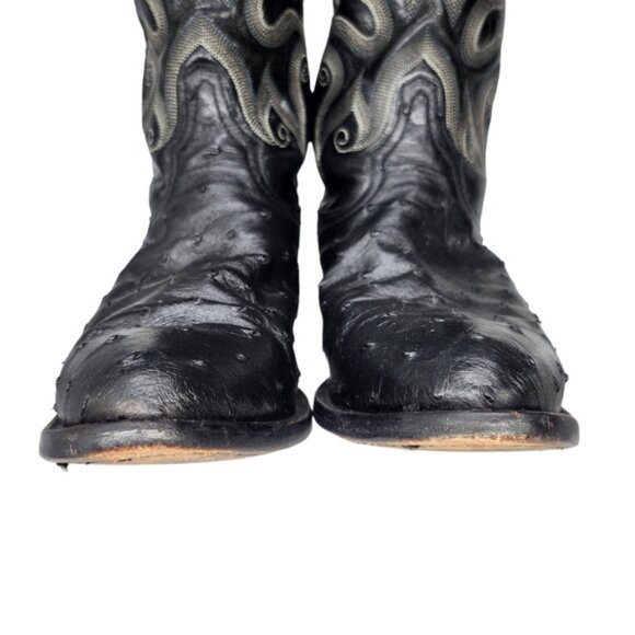 Tony Lama Boots Ostrich Leather Black Heeled Cowboy Tall - Picture 6 of 8